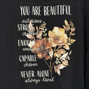 Cato Black Tee Shirt You Are Beautiful Printed Floral Graphic T-shirt Top Sz‎ L